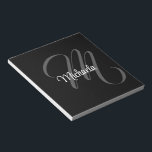 Minimalistic modern monogram initial name notepad<br><div class="desc">Minimalistic modern monogram initial name black white. Personalizable custom name with a cursive initial behind on a black colour.</div>
