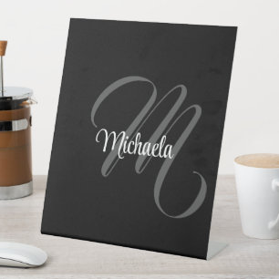 Minimalistic modern monogram initial name pedestal sign