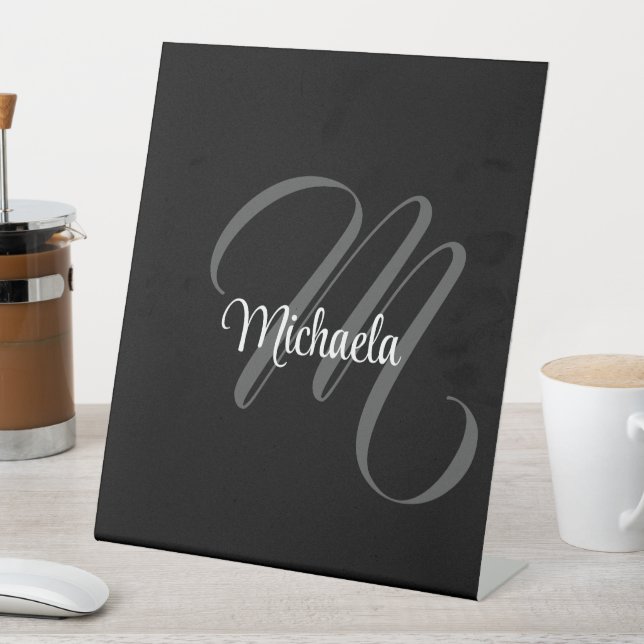 Minimalistic modern monogram initial name pedestal sign (In SItu)