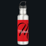 Minimalistic modern monogram initial name red 710 ml water bottle<br><div class="desc">Minimalistic modern monogram initial name black white. Personalizable custom name with a cursive initial behind on a red colour.</div>