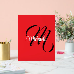 Minimalistic modern monogram initial name red acrylic sign