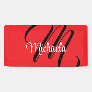 Minimalistic modern monogram initial name red banner