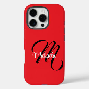 Minimalistic modern monogram initial name red iPhone 16 pro case