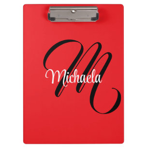 Minimalistic modern monogram initial name red clipboard
