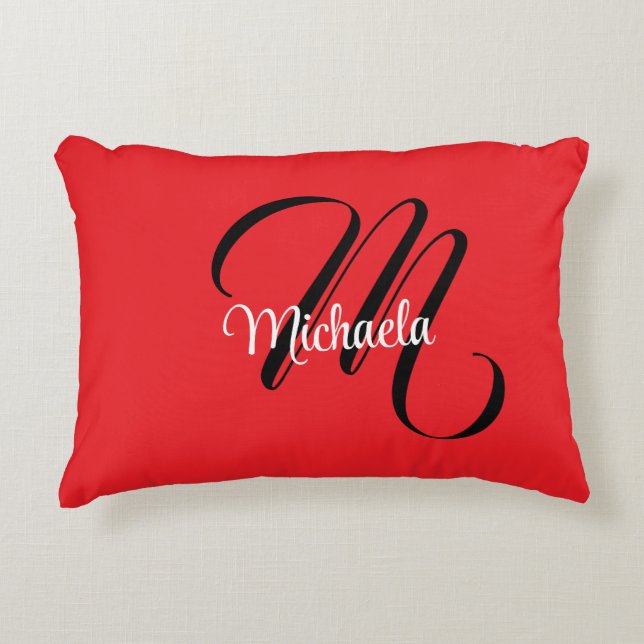 Minimalistic modern monogram initial name red decorative cushion (Front)