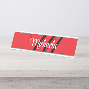 Minimalistic modern monogram initial name red desk name plate