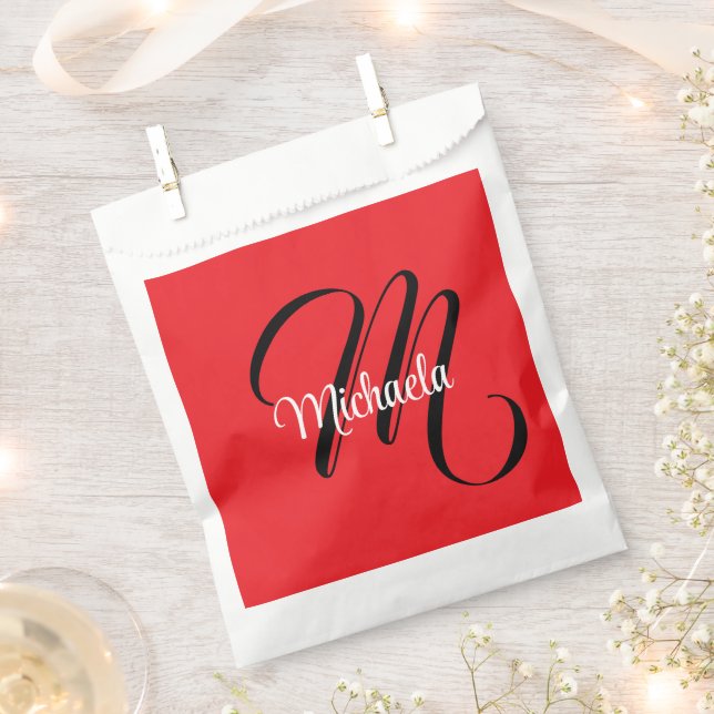 Minimalistic modern monogram initial name red favour bags (Clipped)