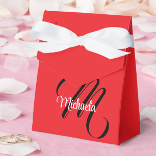 Minimalistic modern monogram initial name red favour box