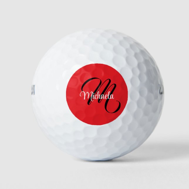 Minimalistic modern monogram initial name red golf balls (Front)