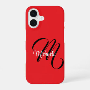 Minimalistic modern monogram initial name red iPhone 16 case
