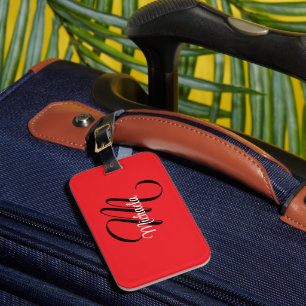 Minimalistic modern monogram initial name red luggage tag