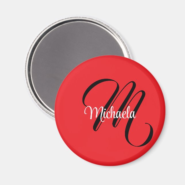 Minimalistic modern monogram initial name red magnet (Front/Back)