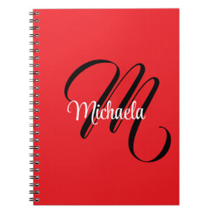 Minimalistic modern monogram initial name red notebook