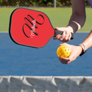 Minimalistic modern monogram initial name red pickleball paddle