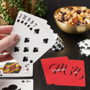 Minimalistic modern monogram initial name red playing cards
