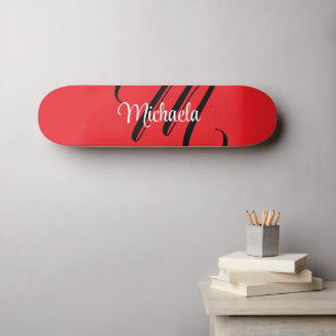 Minimalistic modern monogram initial name red skateboard