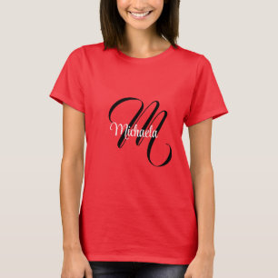 Minimalistic modern monogram initial name red T-Shirt