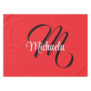 Minimalistic modern monogram initial name red tablecloth