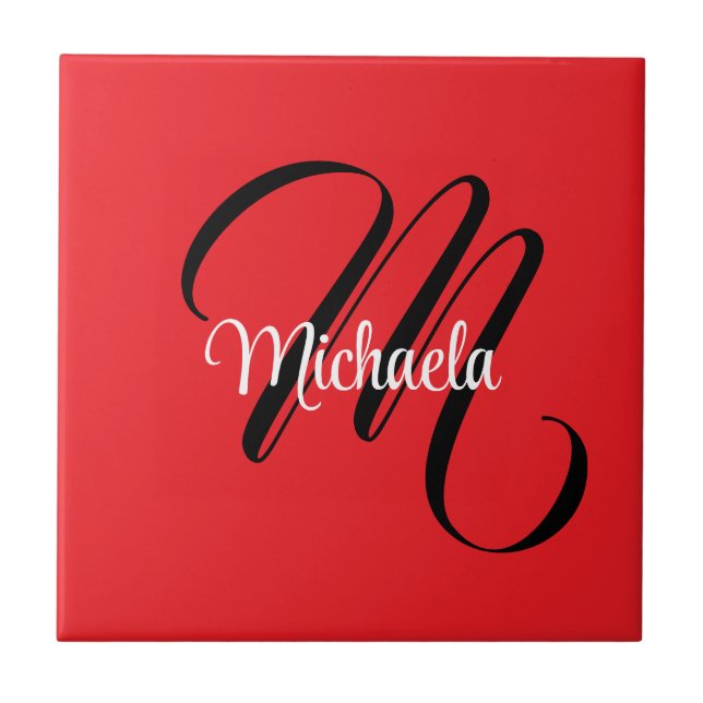 Minimalistic modern monogram initial name red tile (Front)