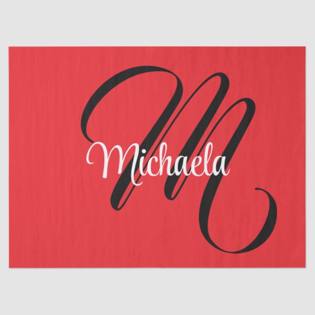 Minimalistic modern monogram initial name red tissue paper (Front)