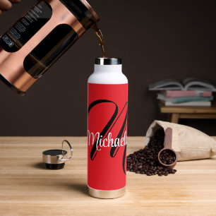 Minimalistic modern monogram initial name red water bottle