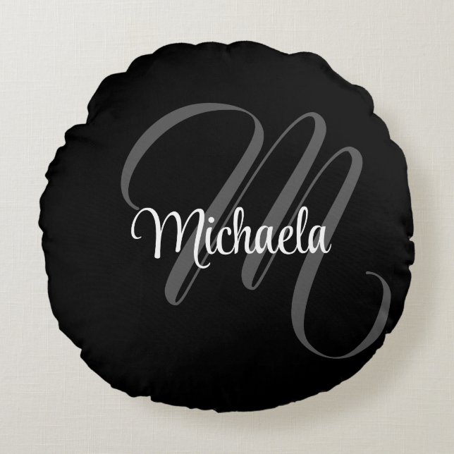 Minimalistic modern monogram initial name round cushion (Front)
