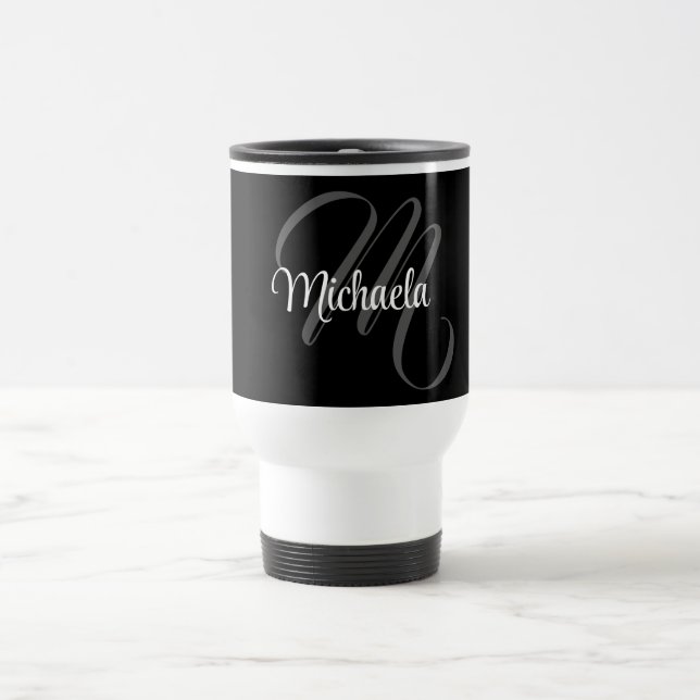 Minimalistic modern monogram initial name travel mug (Center)