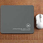 Minimalistic Modern Monogram Mouse Pad<br><div class="desc">Minimalistic modern monogram design with classic block monogram emblem in a timeless classic typography with personalised name and title below on a simple grey background. Personalise for your custom use.</div>