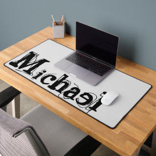 Minimalistic modern monogram name black grey desk mat