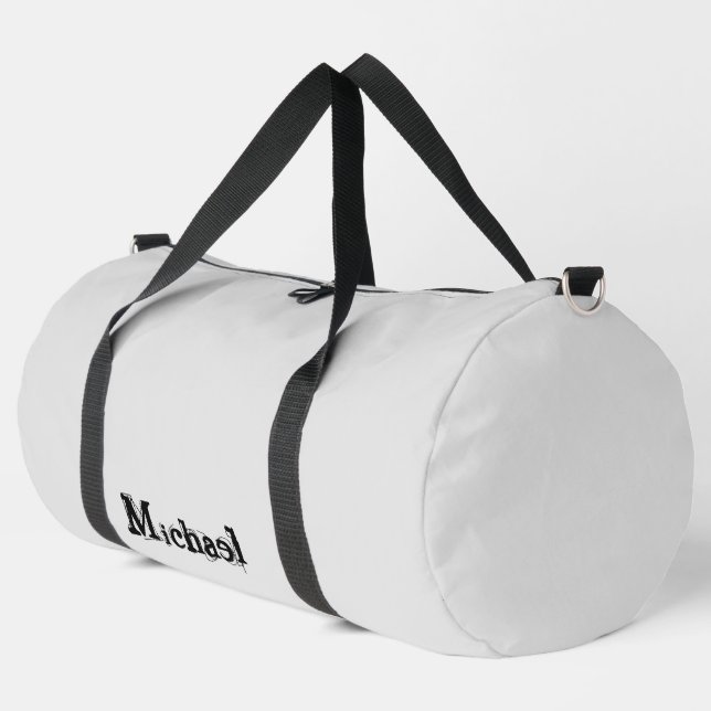 Minimalistic modern monogram name black grey duffle bag (Left Corner)