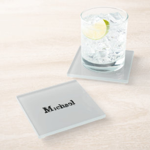 Minimalistic modern monogram name black grey glass coaster