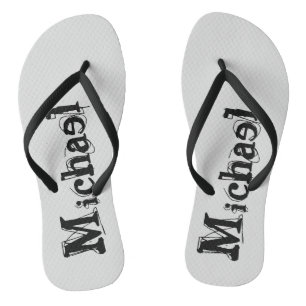 Minimalistic modern monogram name black grey jandals