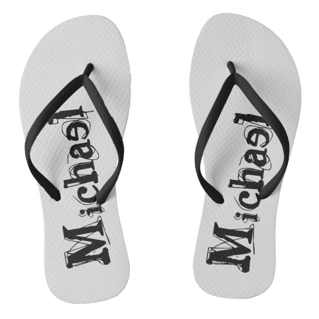 Minimalistic modern monogram name black grey jandals (Footbed)