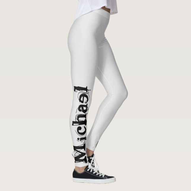 Minimalistic modern monogram name black grey leggings (Right)