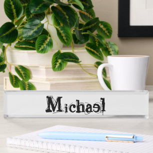 Minimalistic modern monogram name black grey nameplate