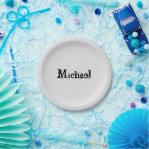 Minimalistic modern monogram name black grey paper plate