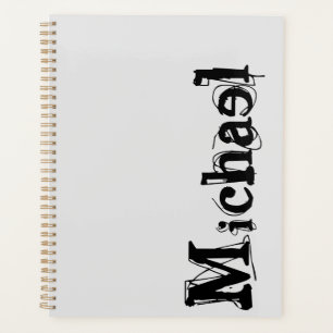 Minimalistic modern monogram name black grey planner