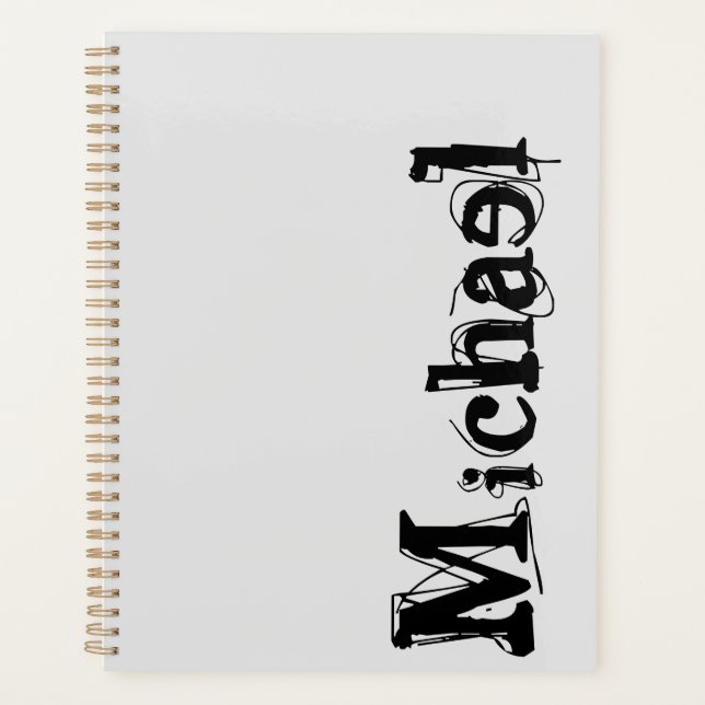 Minimalistic modern monogram name black grey planner (Front)