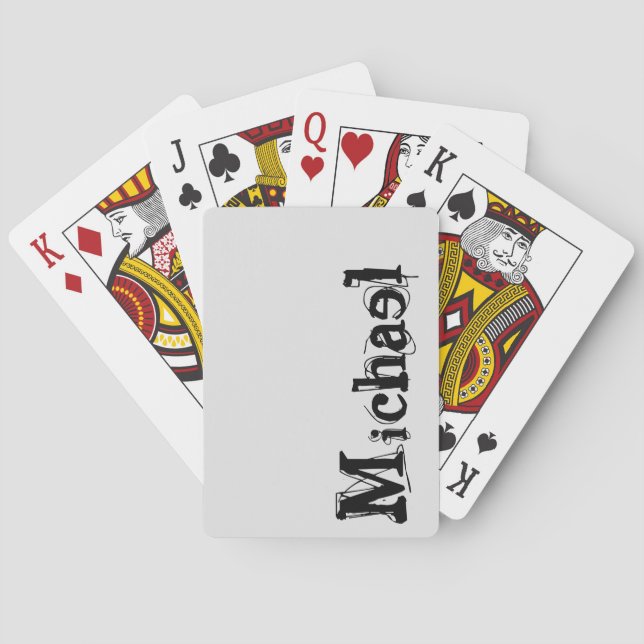 Minimalistic modern monogram name black grey playing cards (Back)