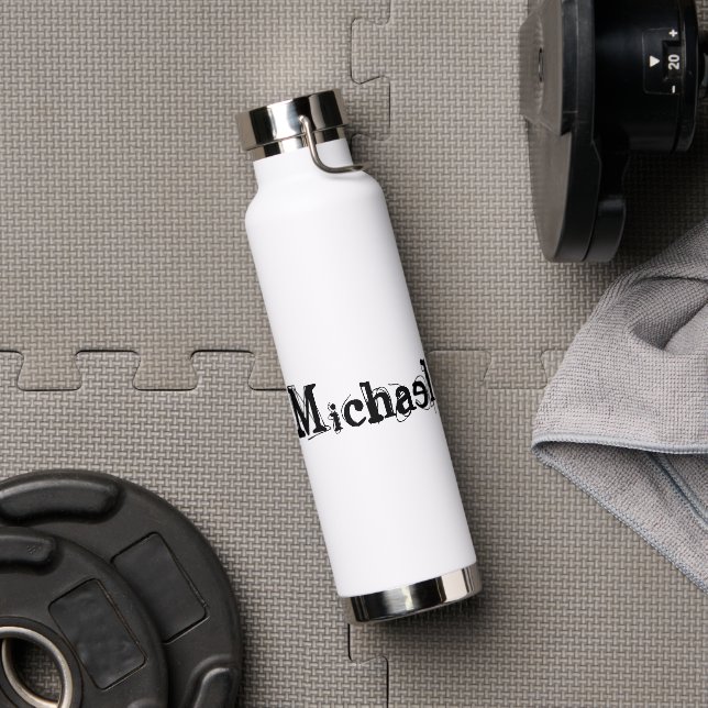 Minimalistic modern monogram name black grey water bottle (Gym)