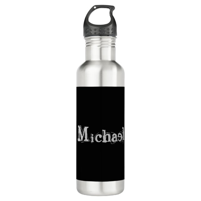 Minimalistic modern monogram name black white 710 ml water bottle (Front)