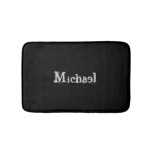 Minimalistic modern monogram name black white bath mat (Front)