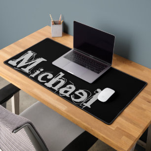 Minimalistic modern monogram name black white desk mat
