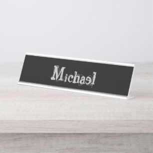 Minimalistic modern monogram name black white desk name plate