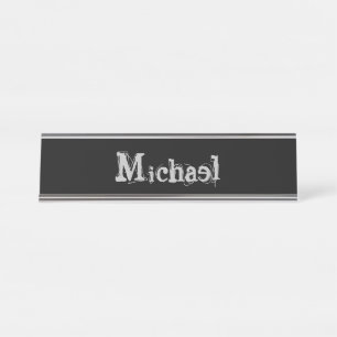 Minimalistic modern monogram name black white desk name plate