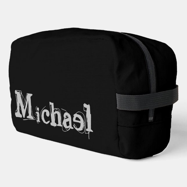 Minimalistic modern monogram name black white dopp kit (Left Corner)
