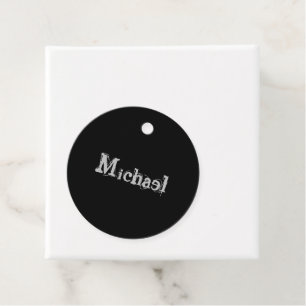 Minimalistic modern monogram name black white favour tags
