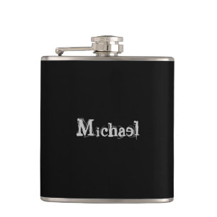 Minimalistic modern monogram name black white hip flask