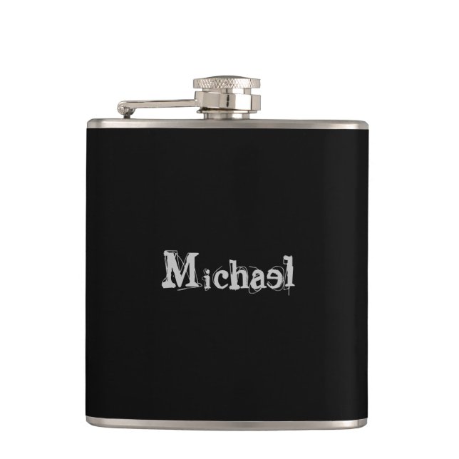 Minimalistic modern monogram name black white hip flask (Front)