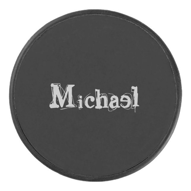 Minimalistic modern monogram name black white hockey puck (Front)